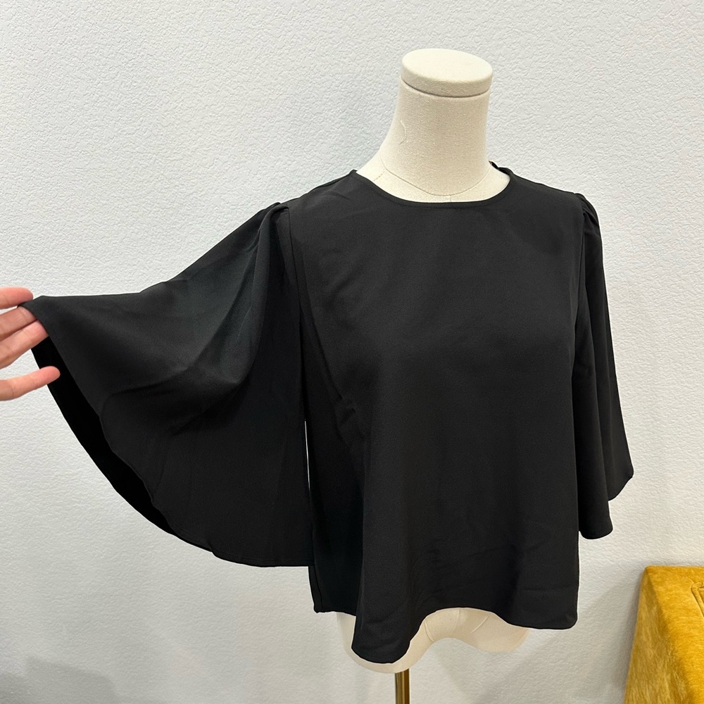 Sugarlips Black Crew Neck Flutter Sleeve Blouse